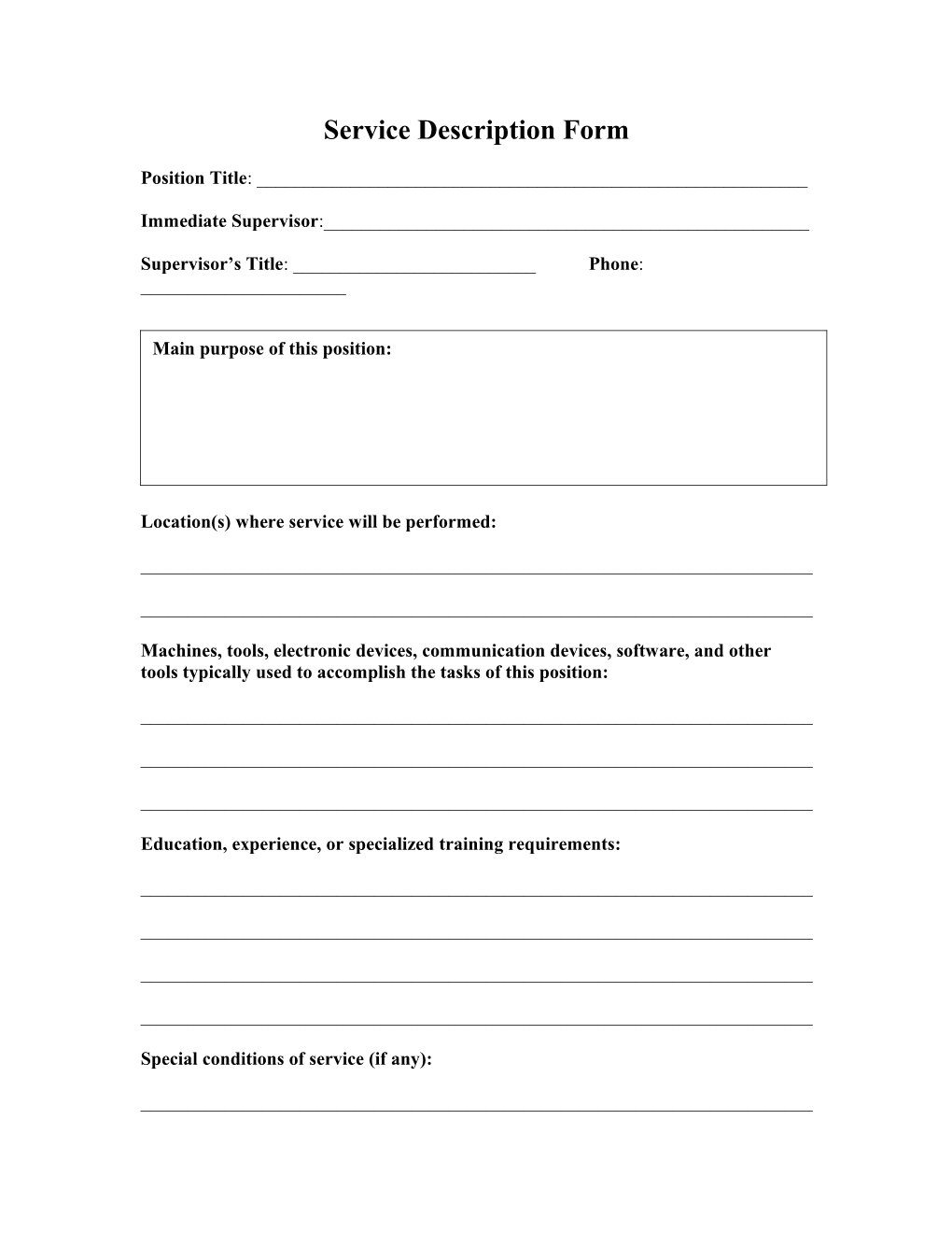 Service Description Form