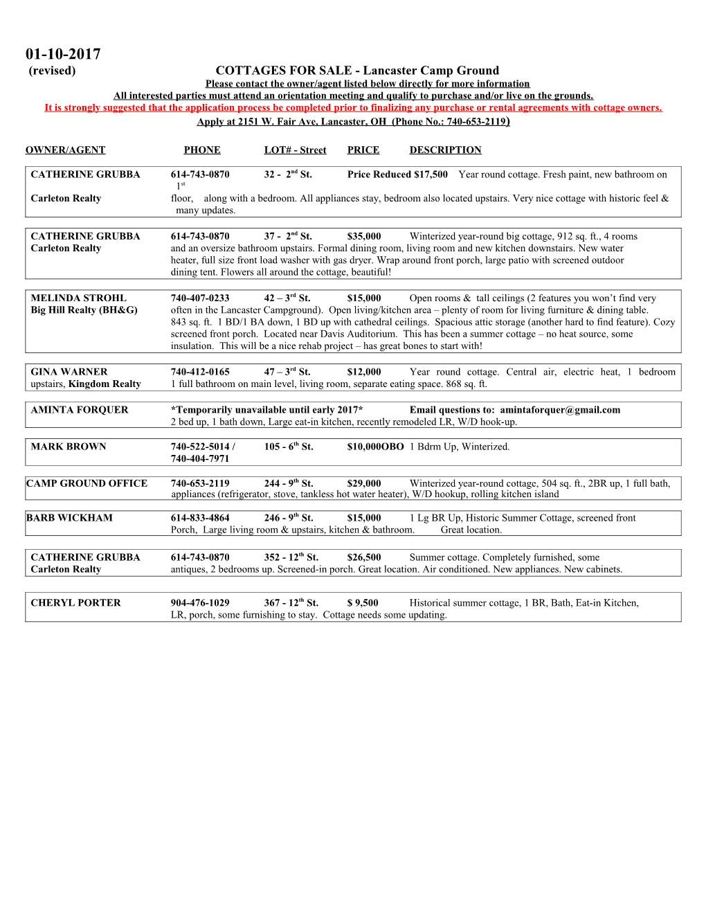 LCG Cottage Listings