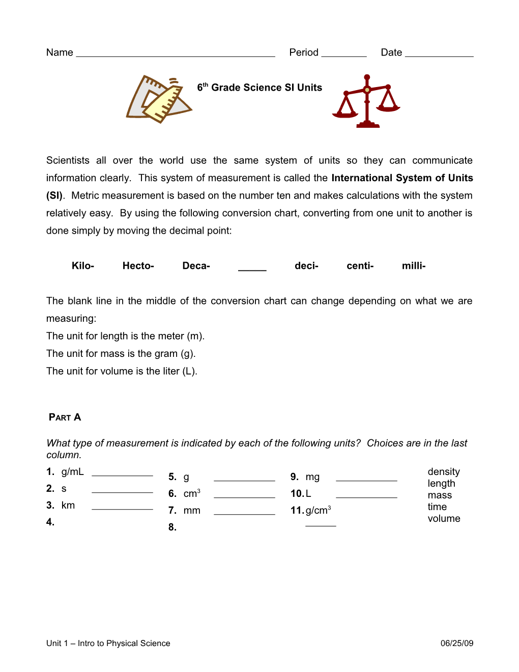 Units & Unit Conversions Worksheet