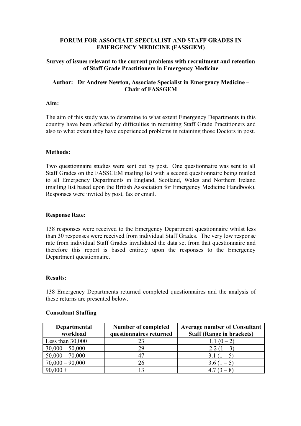 Forum for Associate Specialist and Staff Grades in Emergency Medicine (Fassgem)