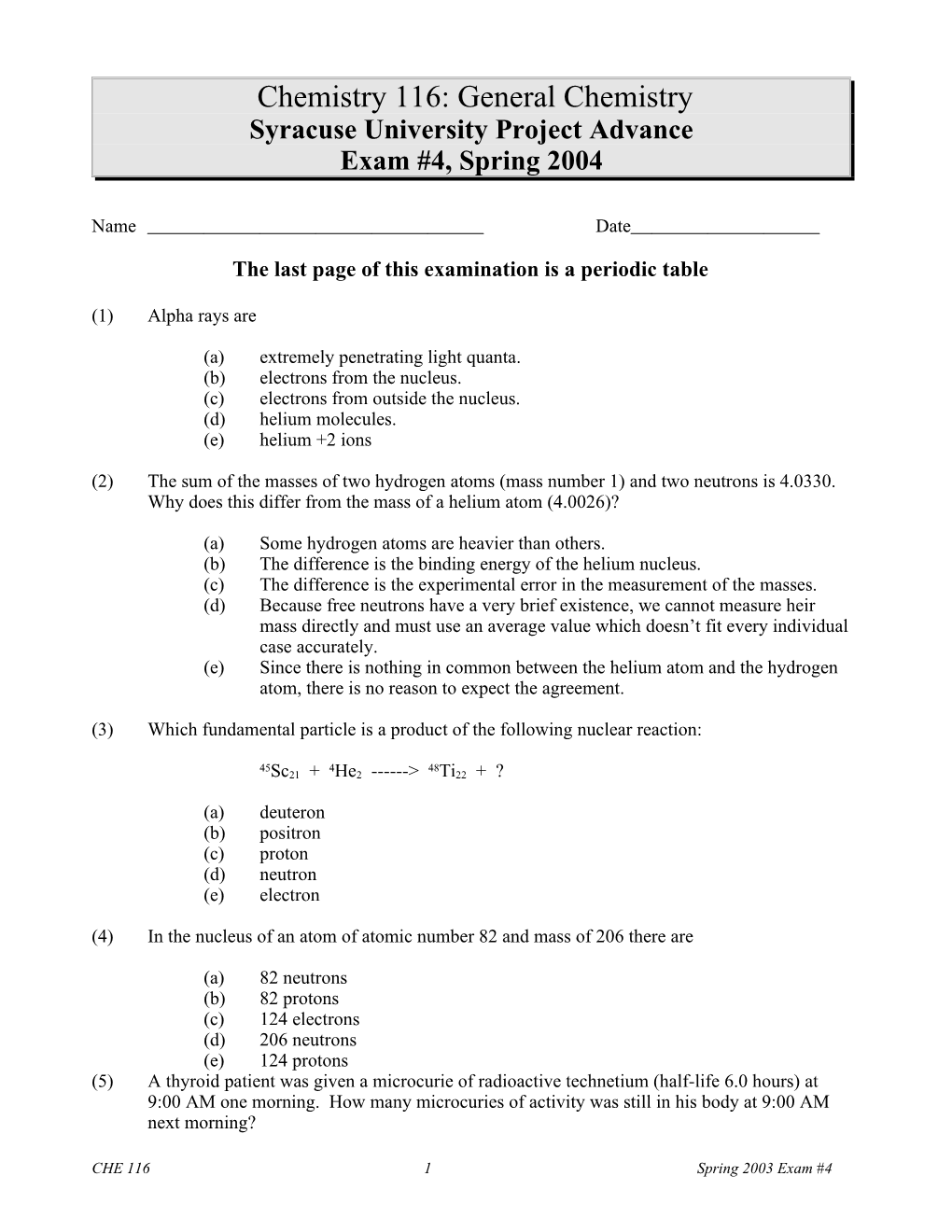 The Last Page of This Examination Is a Periodic Table