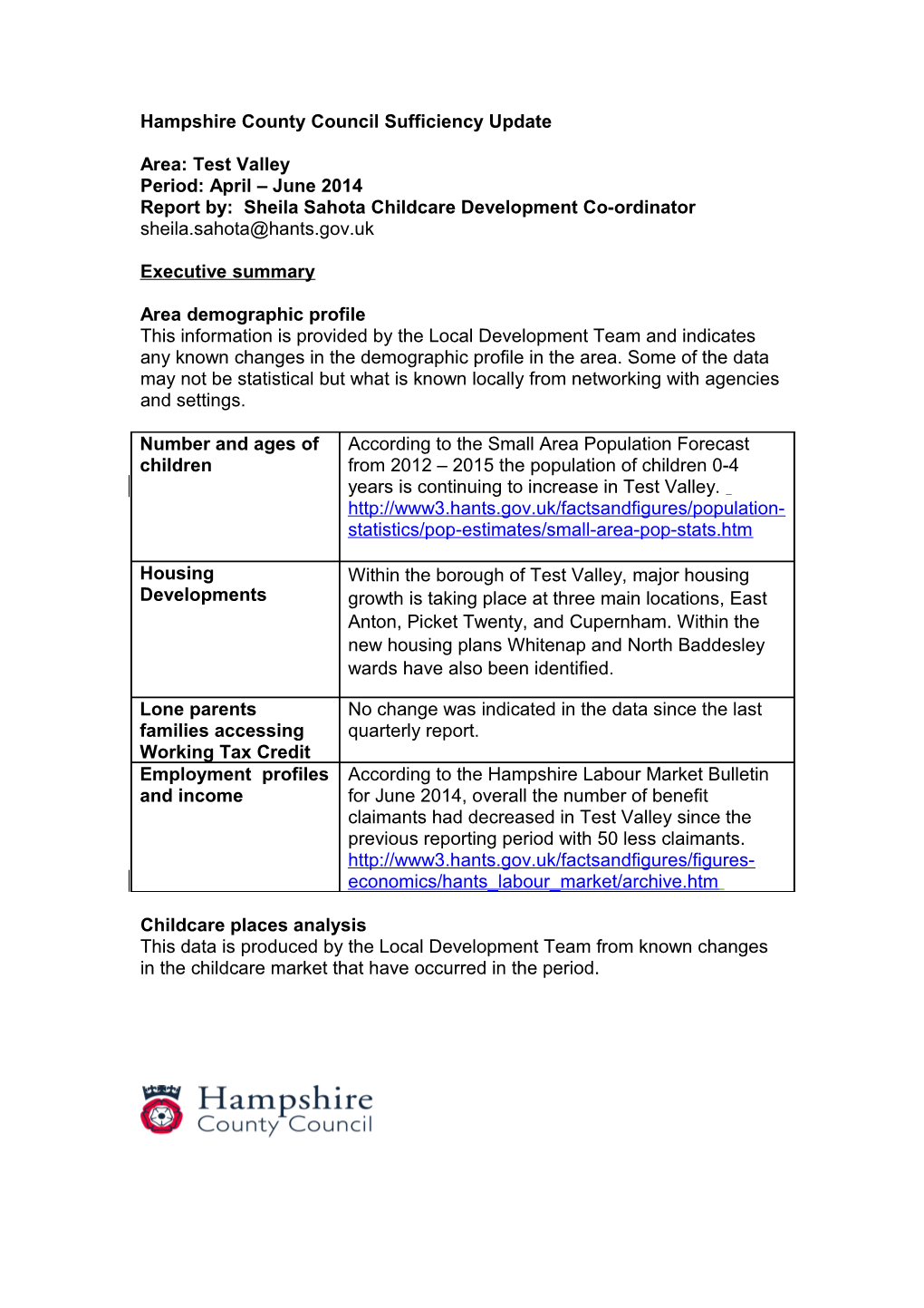 Hampshire County Council Sufficiency Update s3