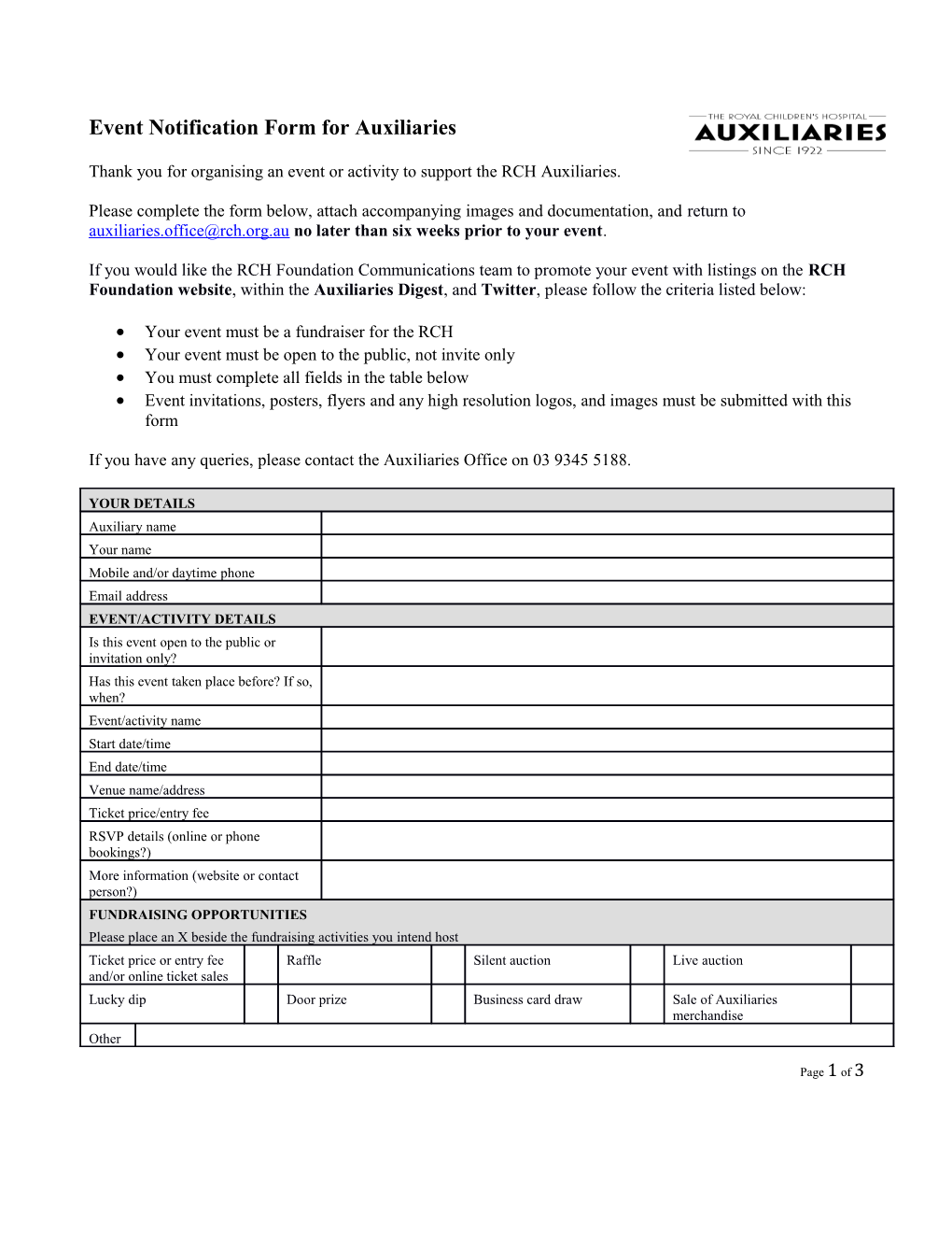 Event Notification Form for Auxiliaries