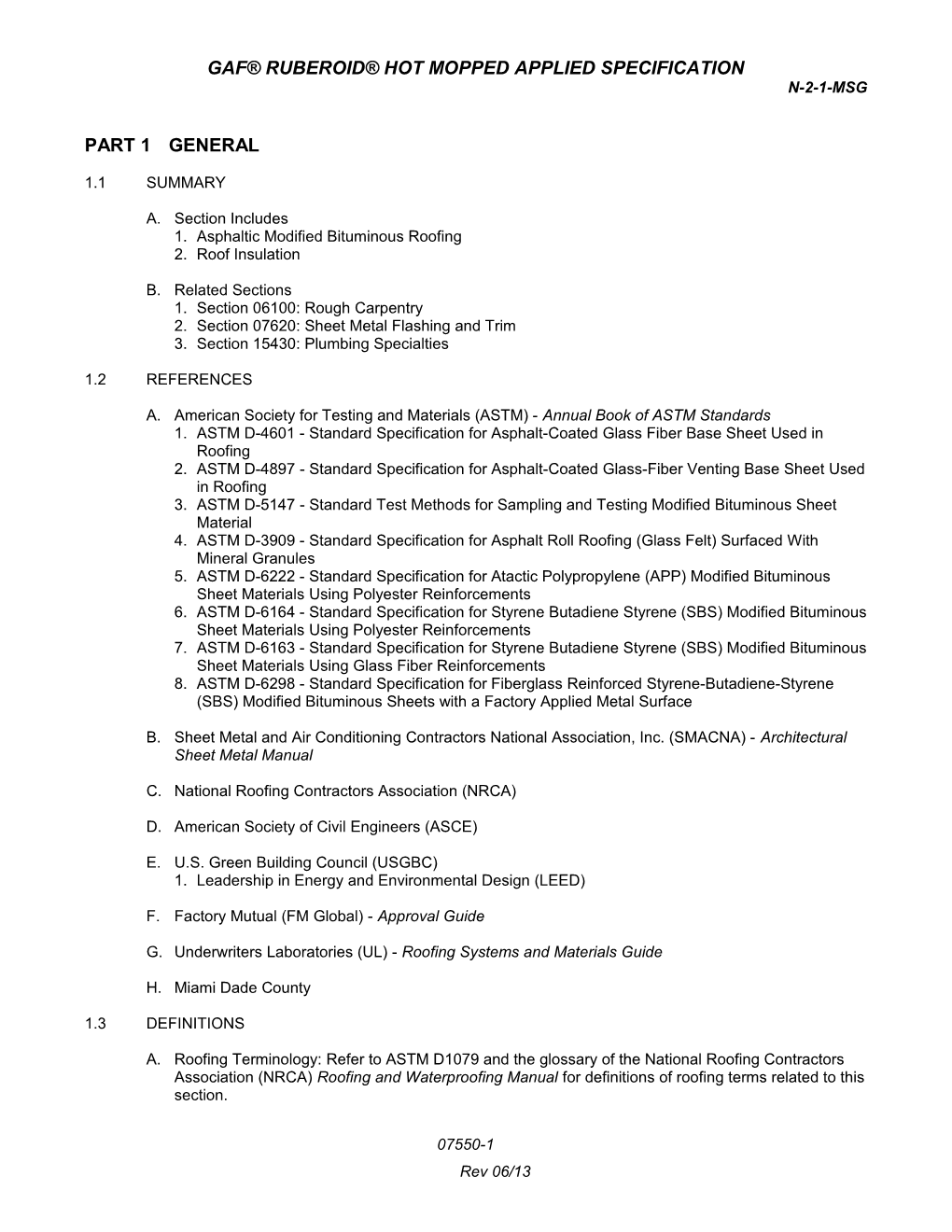 Gaf Ruberoid Hot Mopped Applied Specification