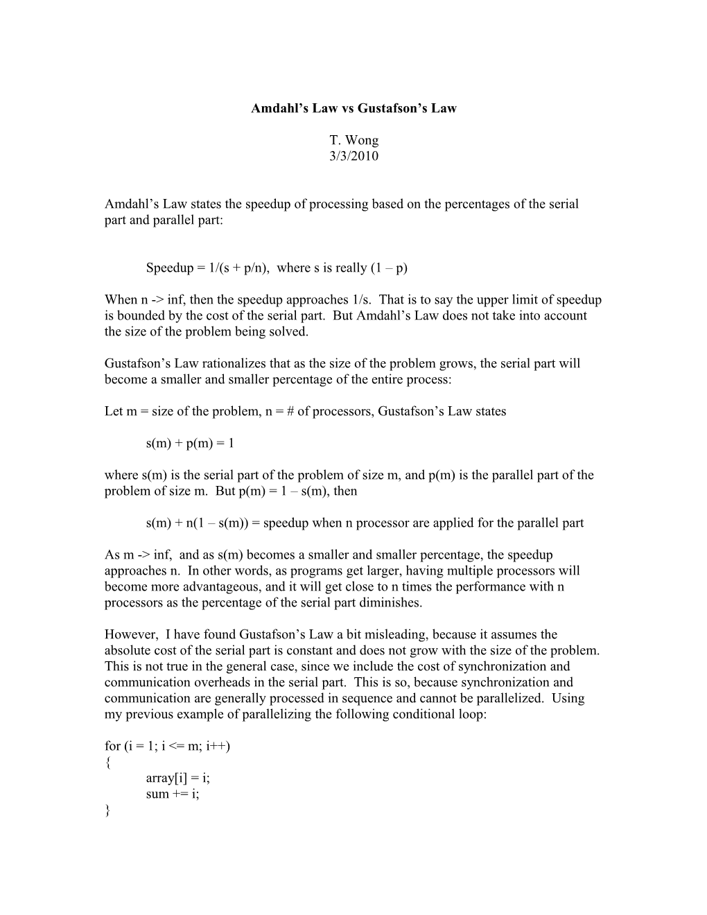 Amdahl S Law Vs Gustafson S Law