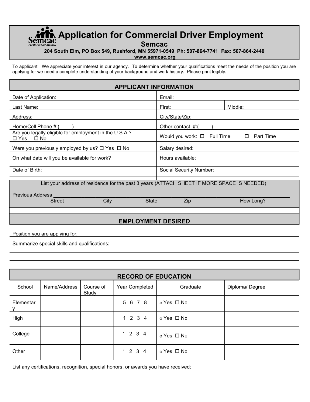 Application for Employment s95