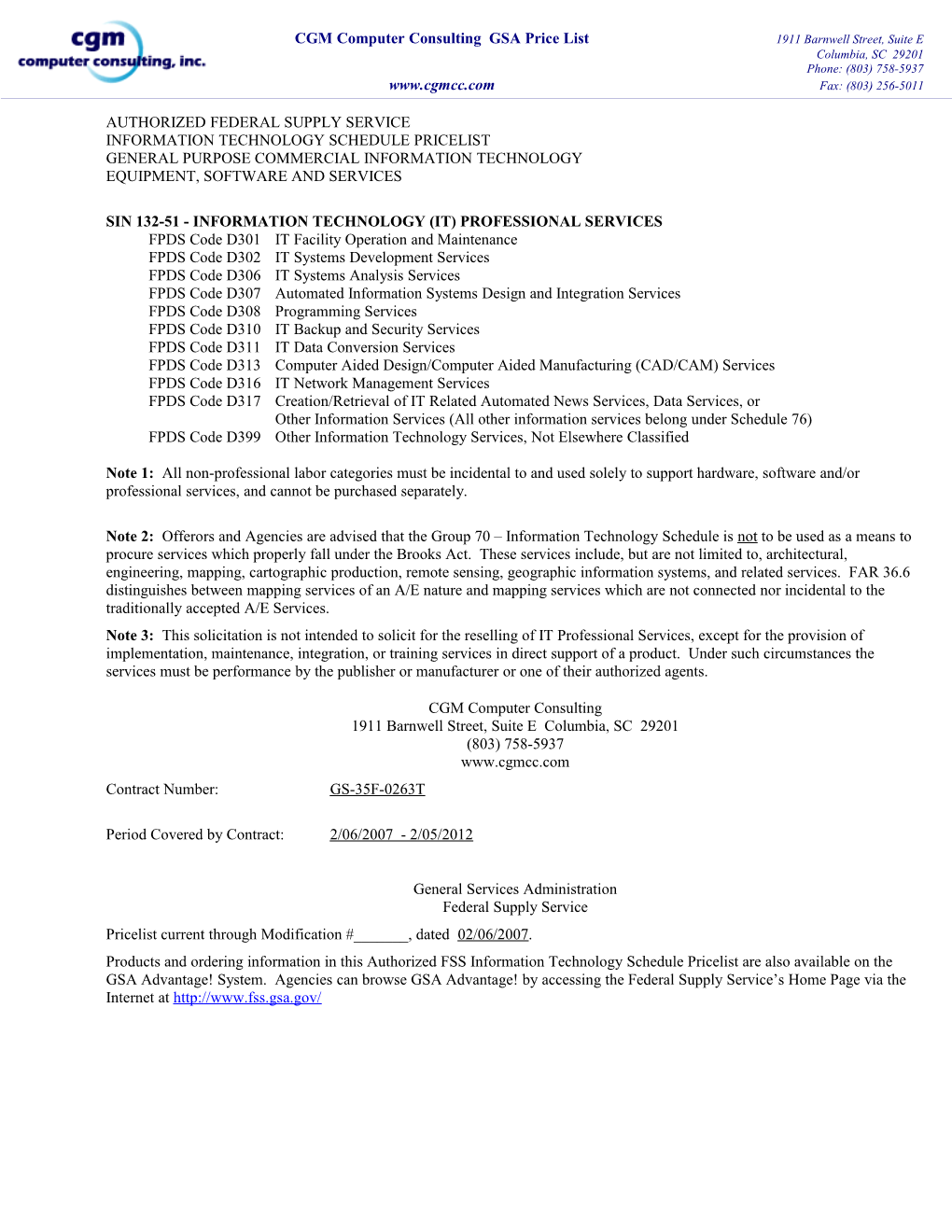 CGM Computer Consulting GSA Price List PAGE 6 of 20 PAGES