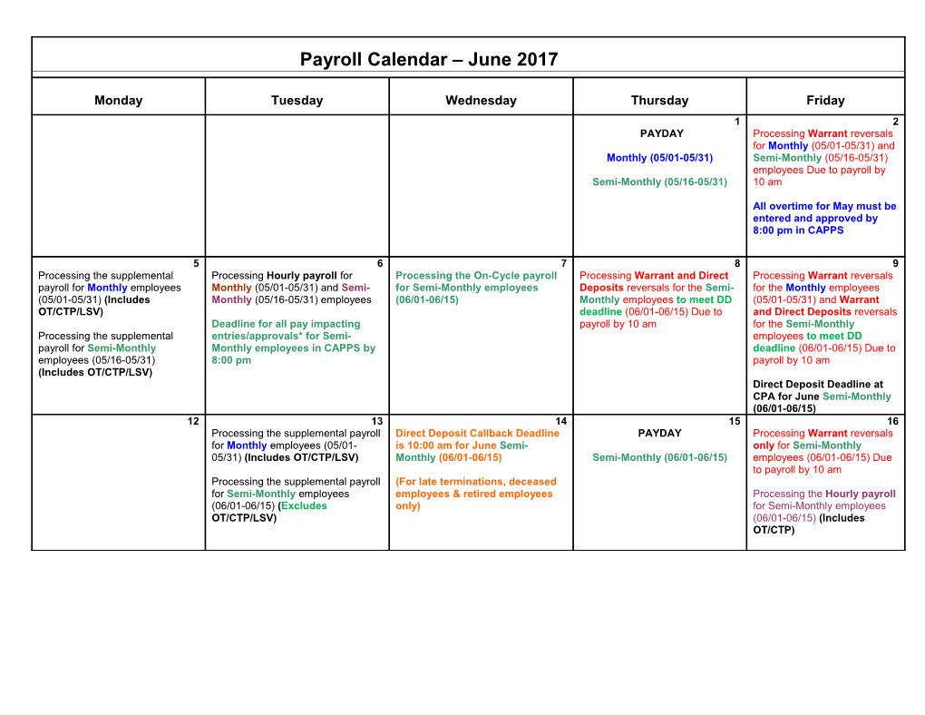 All Agencies Payroll Processing Calendar July 2005