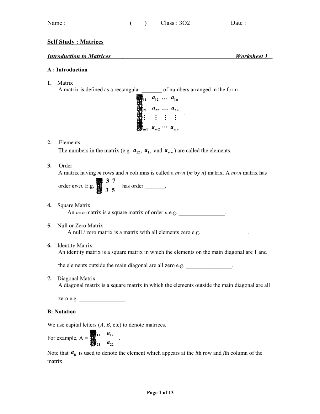 Self Study : Matrices