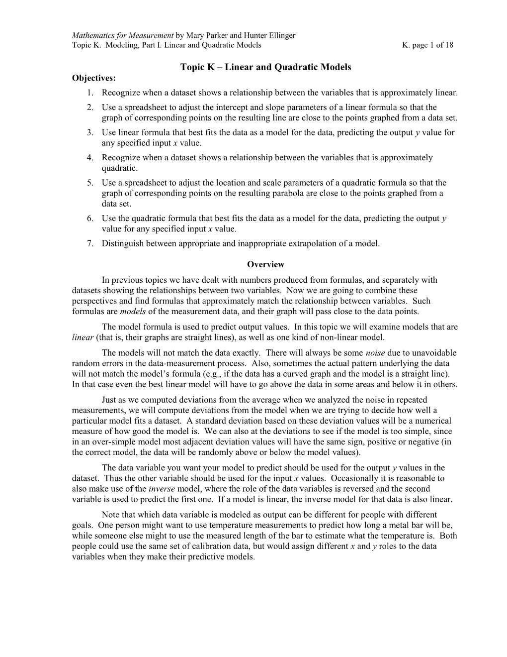 Topic K. Modeling, Part I. Linear and Quadratic Models K. Page 15 of 16