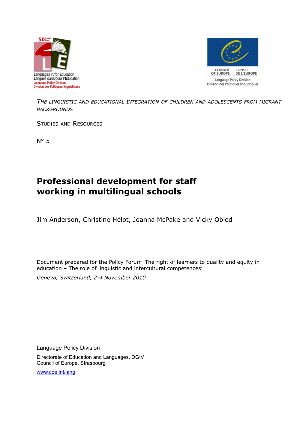 Professional Development for Staff Working in Multilingual Schools