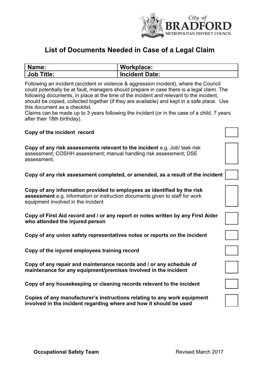 List of Documents Needed in Case of a Legal Claim