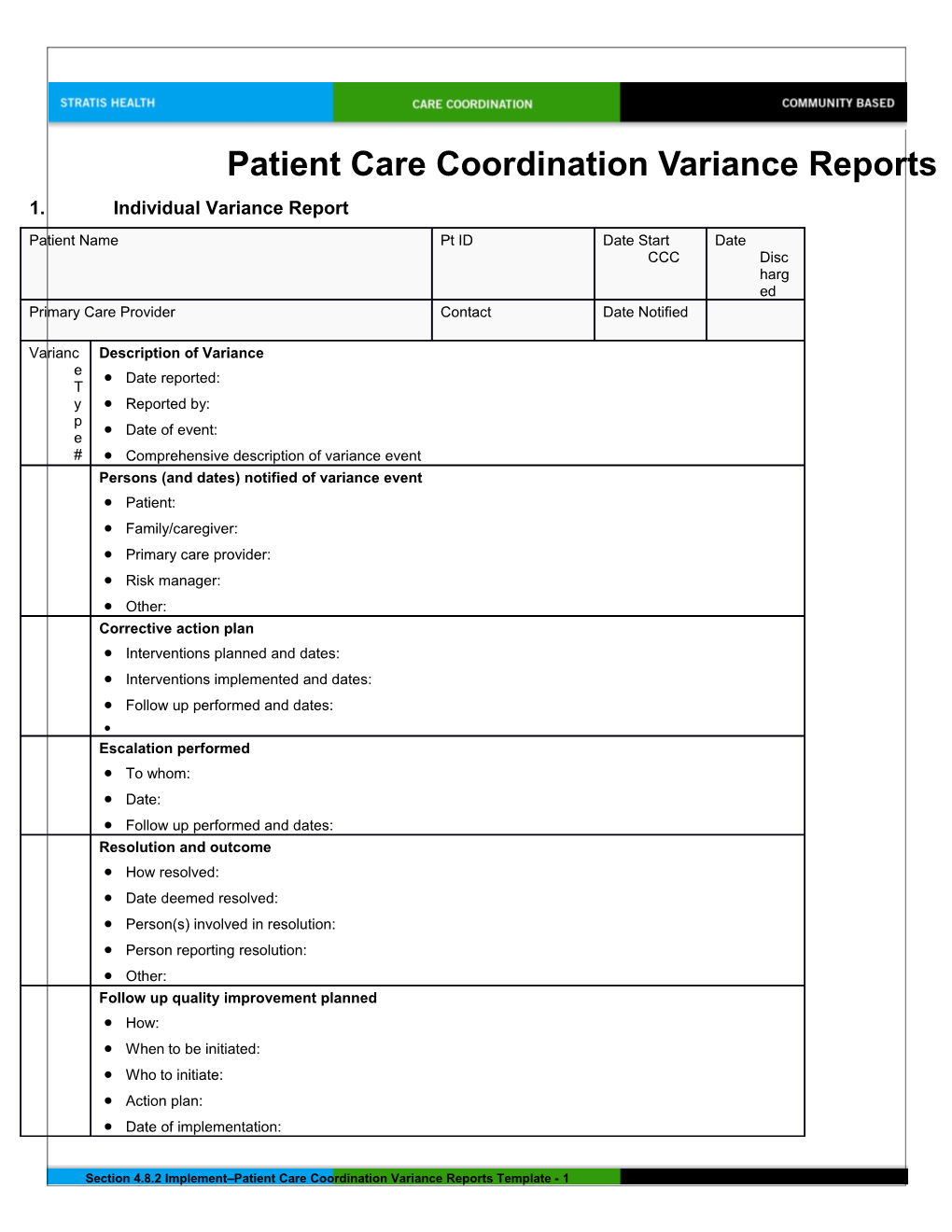 Patient Care Coordination Variance Reports Template