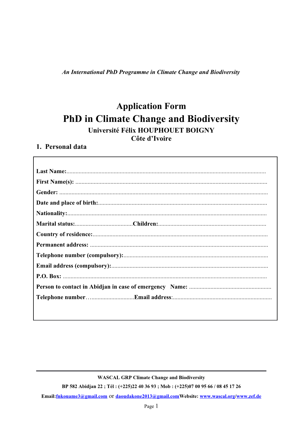 Phd in Climate Change and Biodiversity