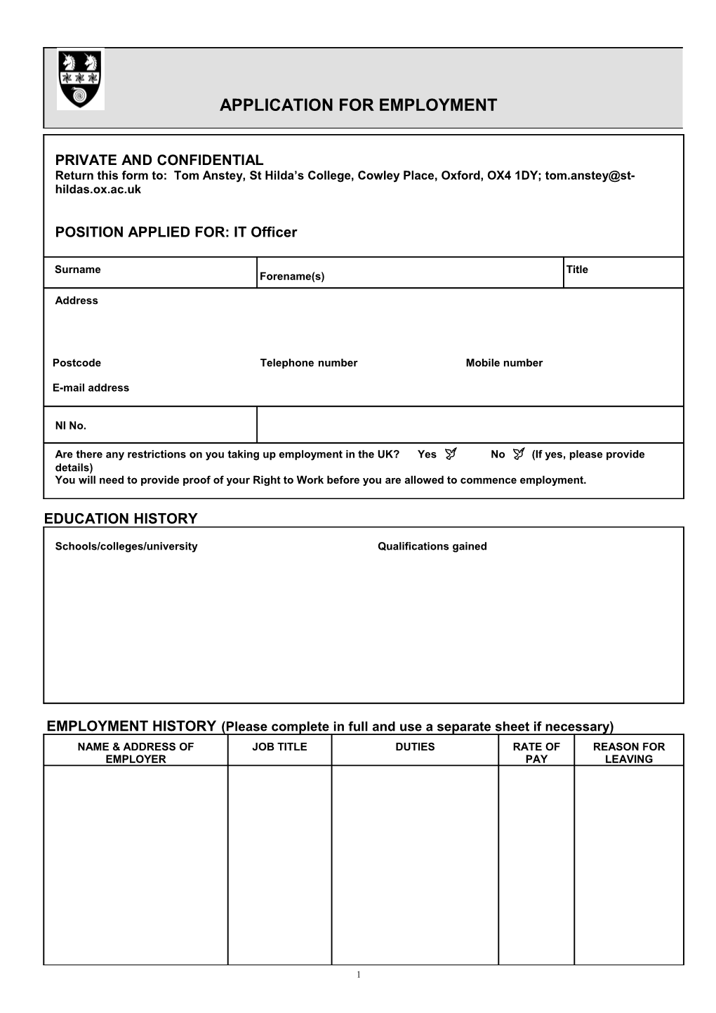 Application for Employment s52