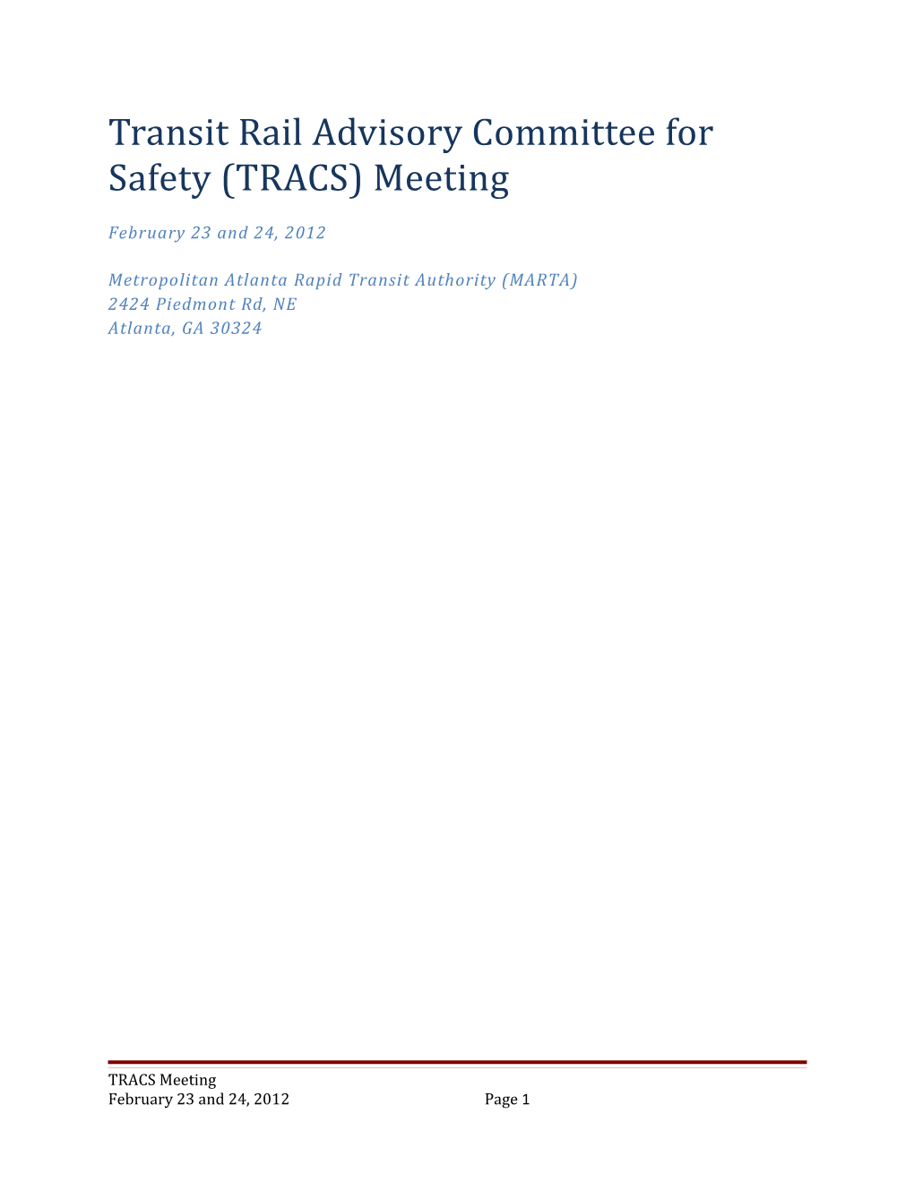 Transit Rail Advisory Committee for Safety (TRACS) Meeting s1