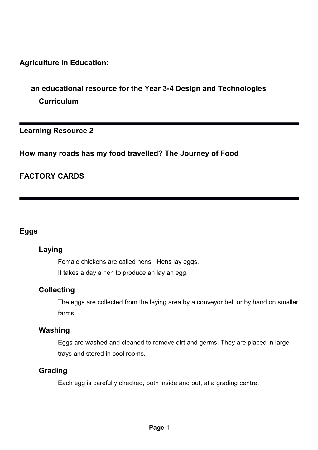 Year 3-4 Learning Resource 2 Factory Cards - How Many Roads Has My Food Travelled? The