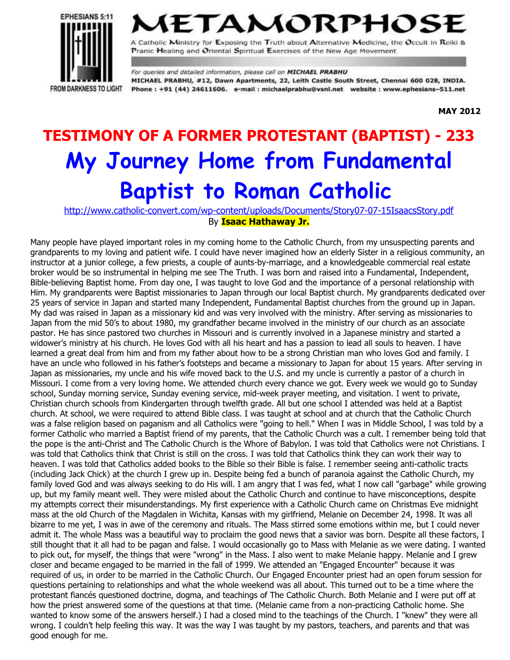 Testimony of a Former Protestant (Baptist) -233