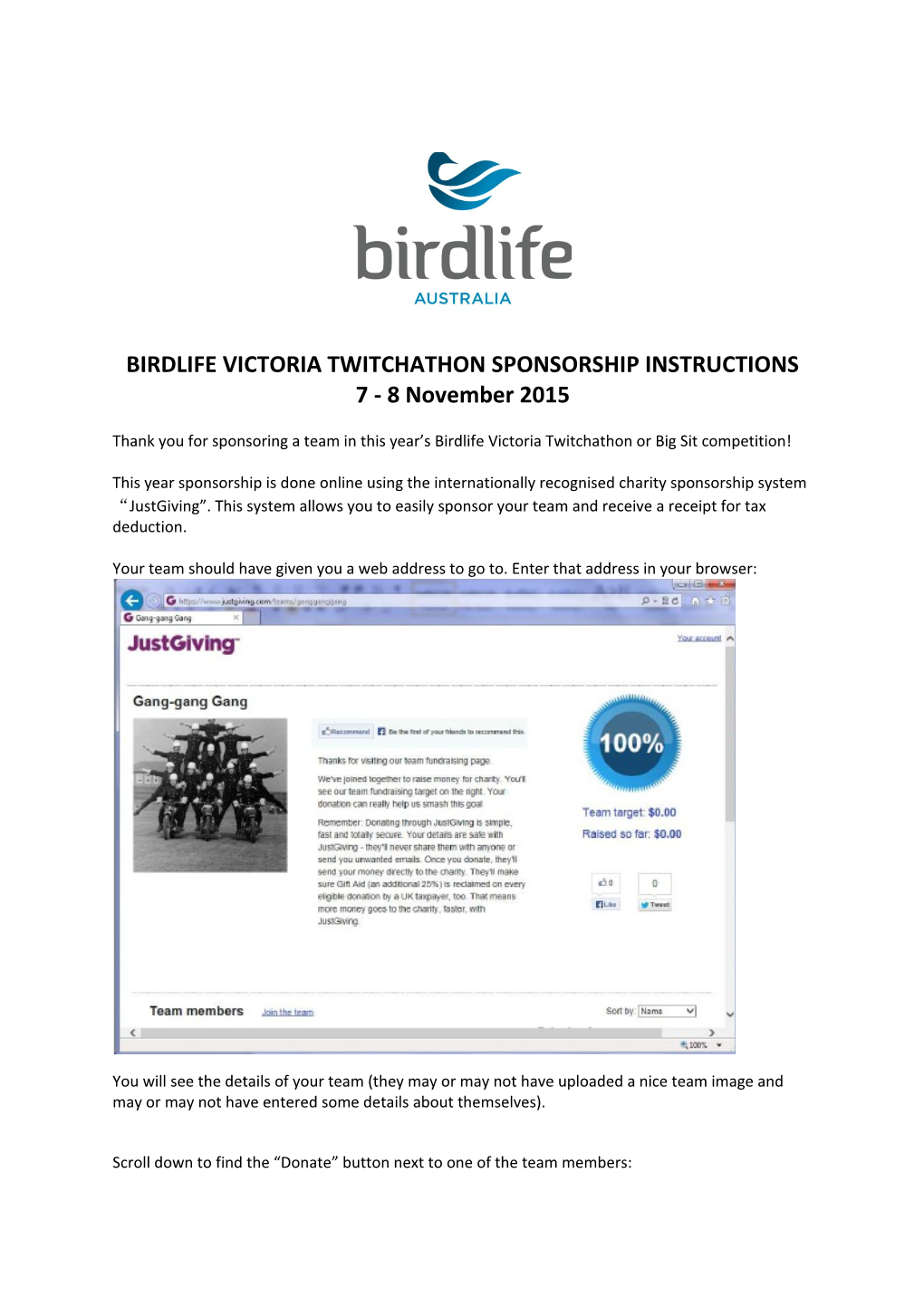 Birdlife Victoria Twitchathon Sponsorship Instructions