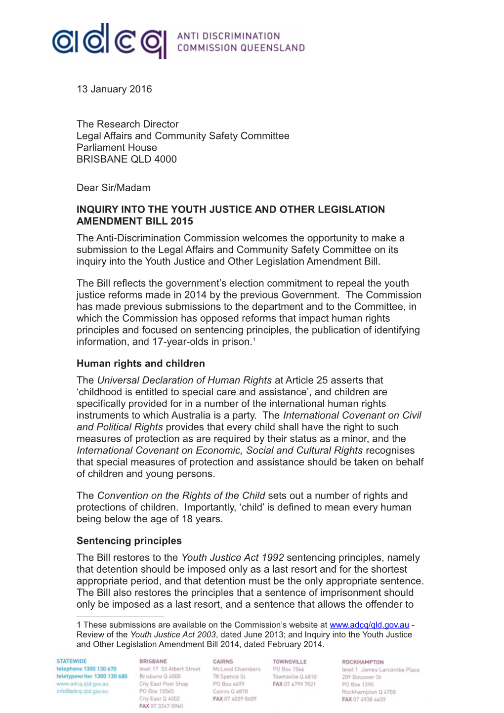 Inquiry Into the Youth Justice and Other Legislation Amendment Bill 2015Page1