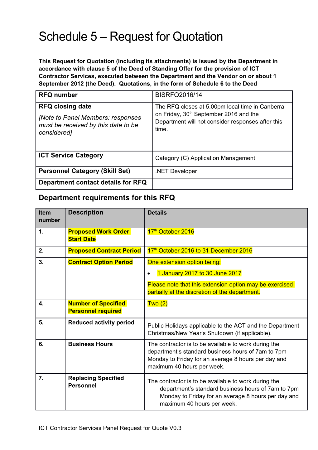 ICT Contractor Panel - RFQ