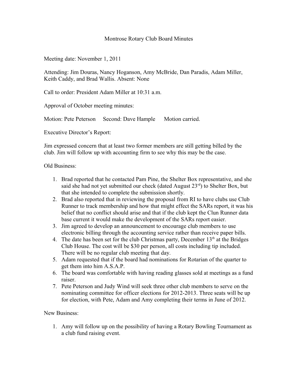 Montrose Rotary Club Board Minutes