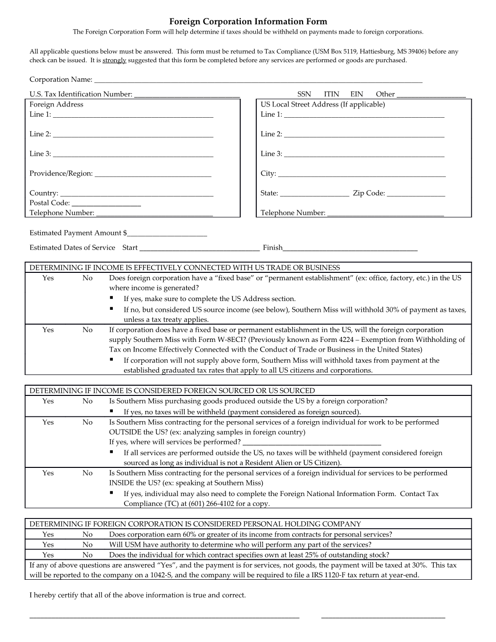 Foreign Corporation Information Form