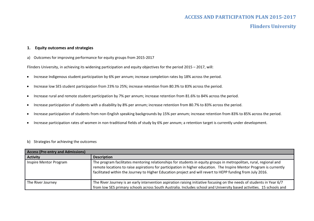 ACCESS and PARTICIPATION PLAN 2015-2017Flinders University