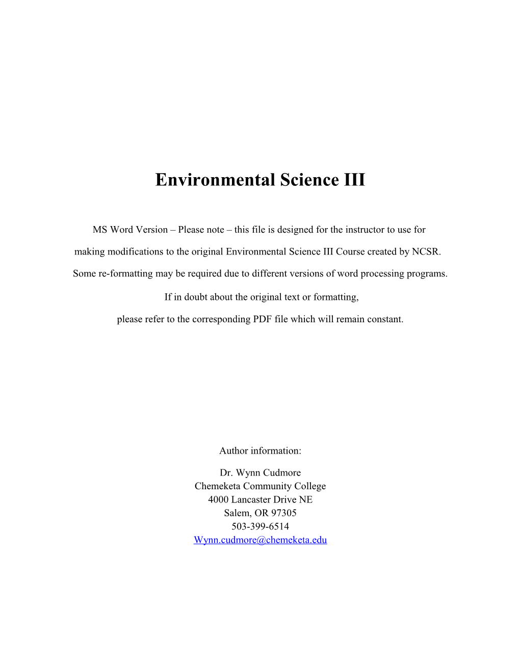 Environmental Science III