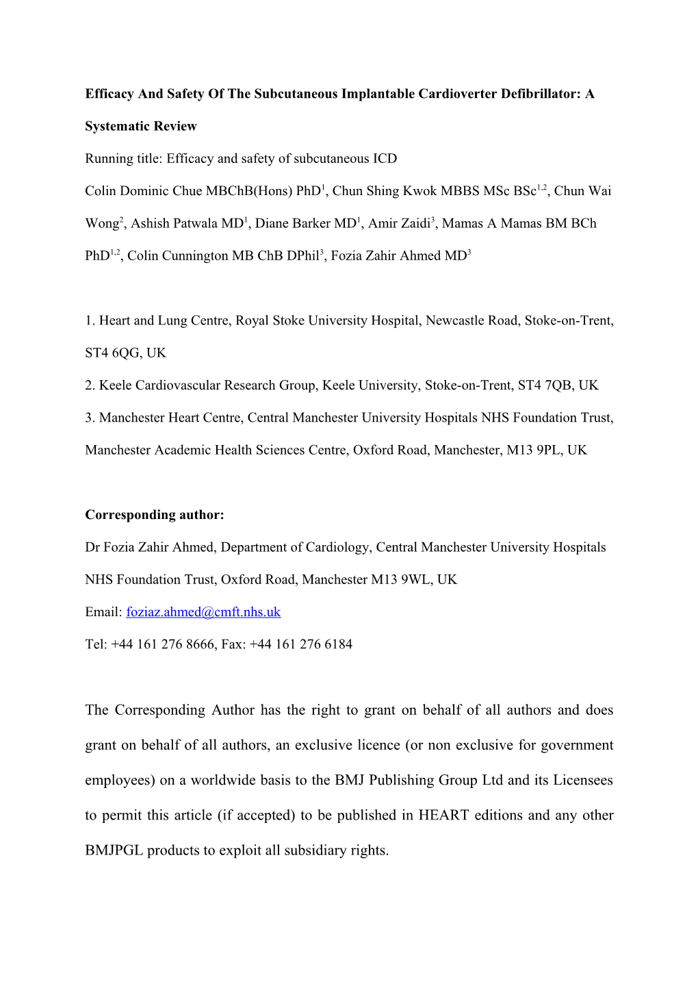 Efficacy and Safety of the Subcutaneous Implantable Cardioverter Defibrillator: a Systematic