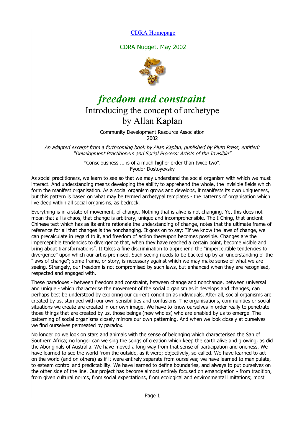 Freedon and Constraint - Allan Kaplan - Nugget May 2002