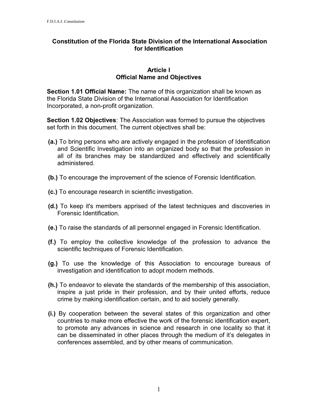 Constitution of the Florida State Division of the International Association for Identification