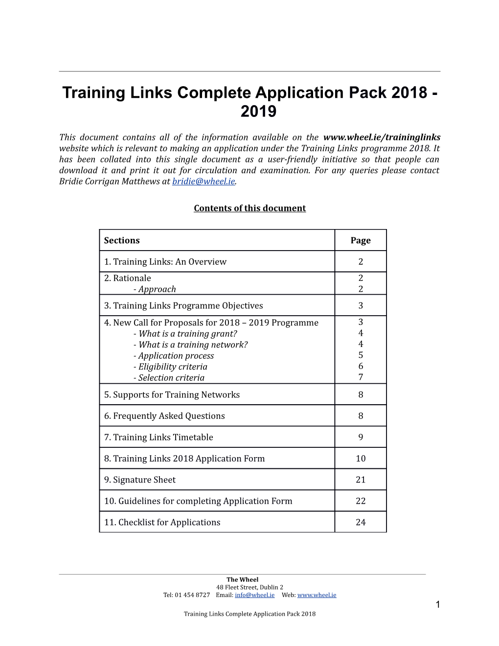 Training Links Complete Application Pack 2018 - 2019