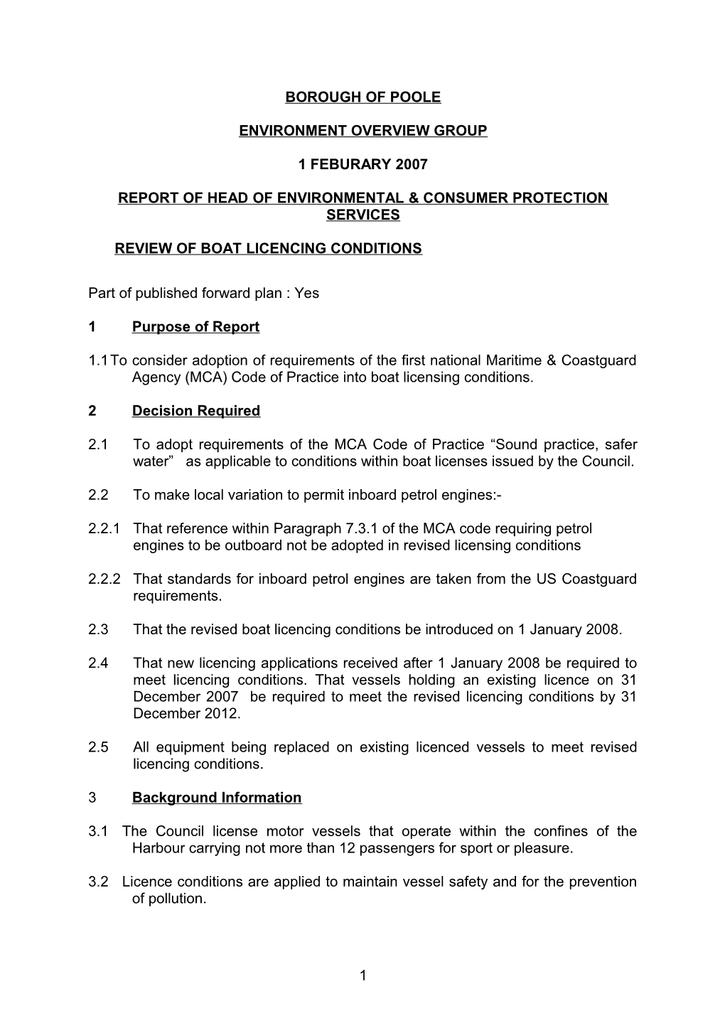 PFD Cllr Collier - Boat Licensing - 06032007 - Report