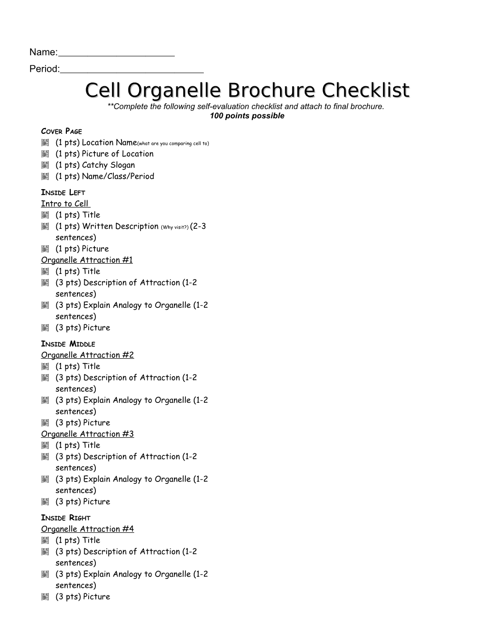 Cell Organelle Brochure Checklist