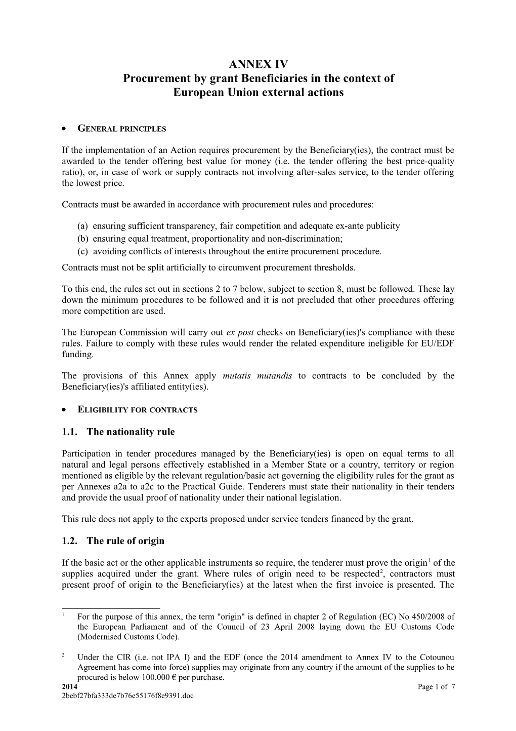 Procurement by Grant Beneficiaries in the Context of European Unionexternal Actions