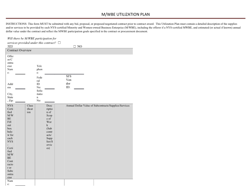 M/Wbe Utilization Plan