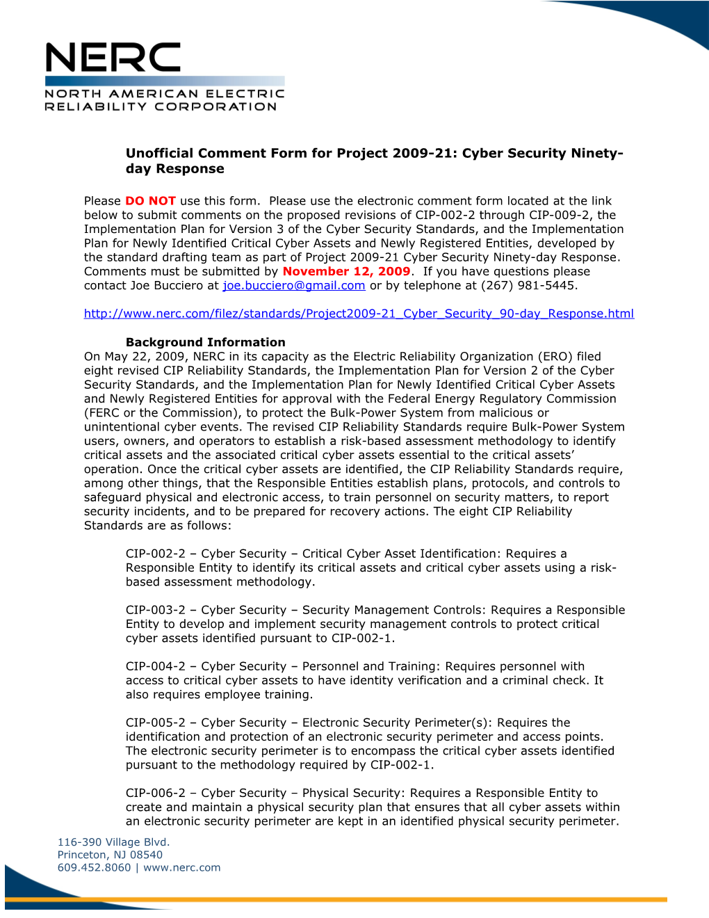 Unofficial Comment Form for Project 2009-21: Cyber Security Ninety-Day Response