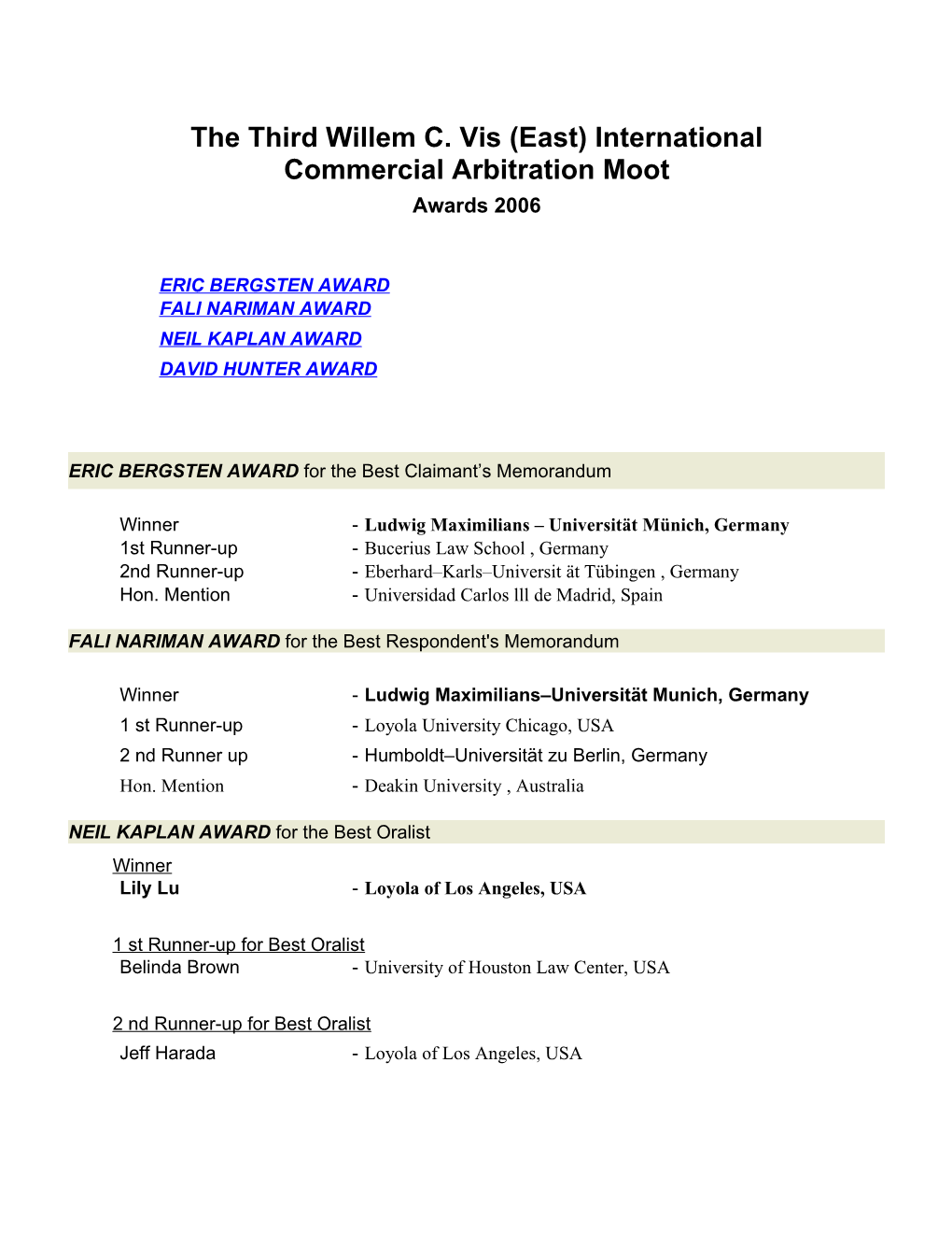 The Third Willem C. Vis (East) International Commercial Arbitration Moot