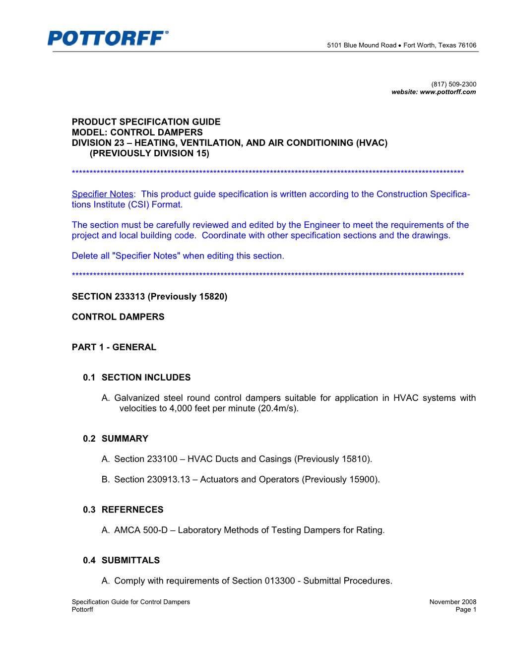 SECTION 2333313-Control Dampers