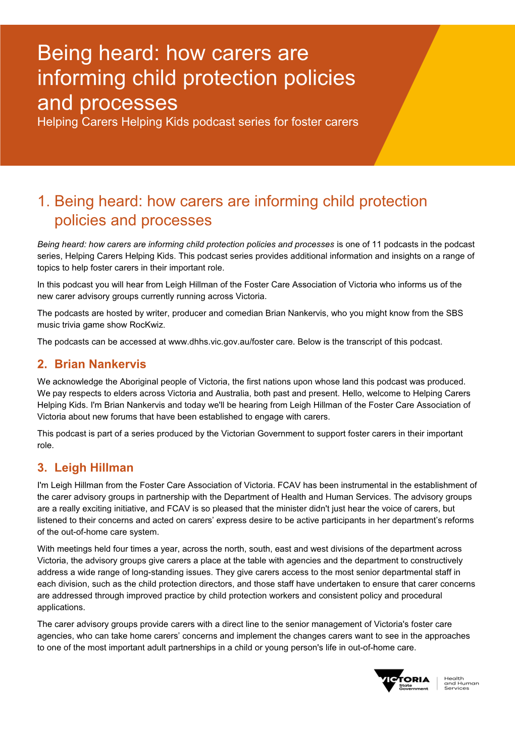 Being Heard: How Carers Are Informing Child Protection Policies and Processes - Helping