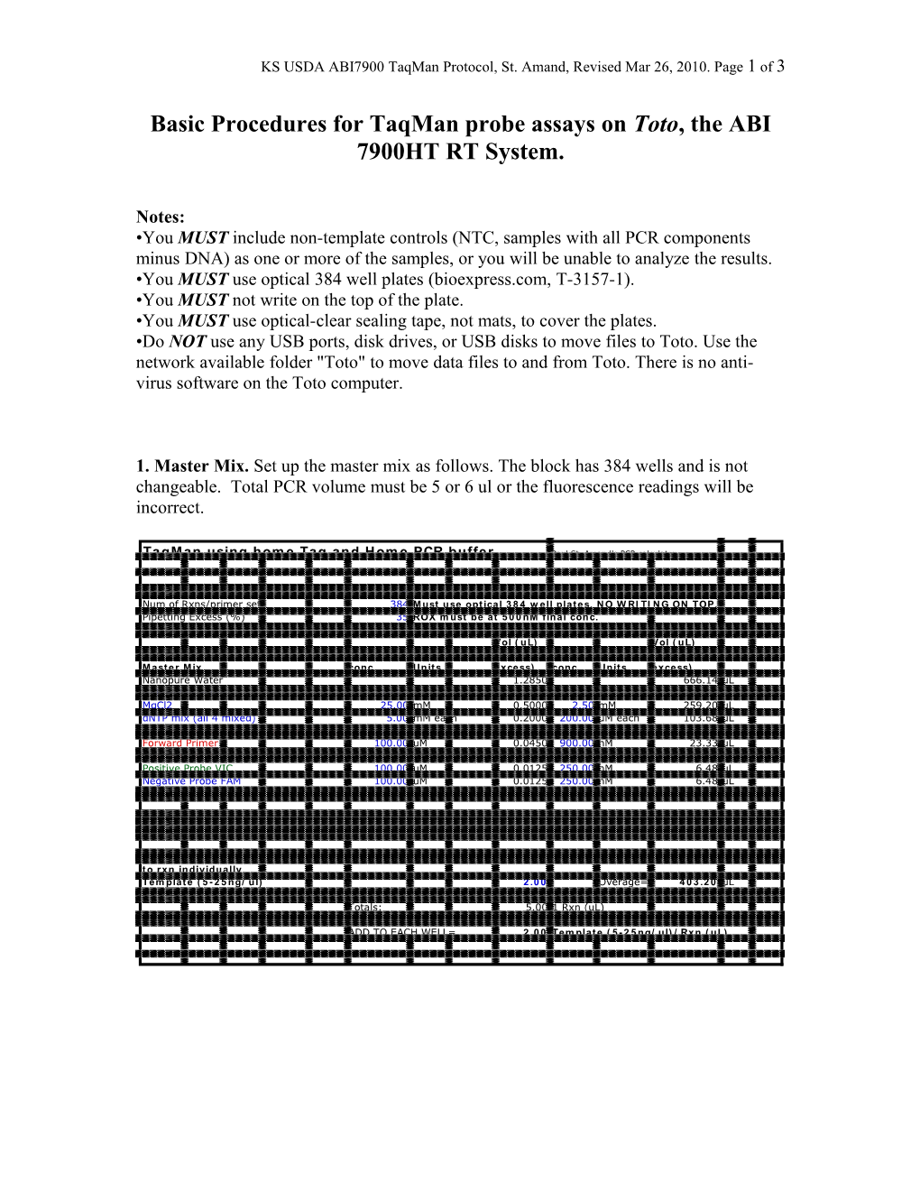 Basic Procedures for Taqman Probe Assays on Toto, the ABI 7900HT RT System