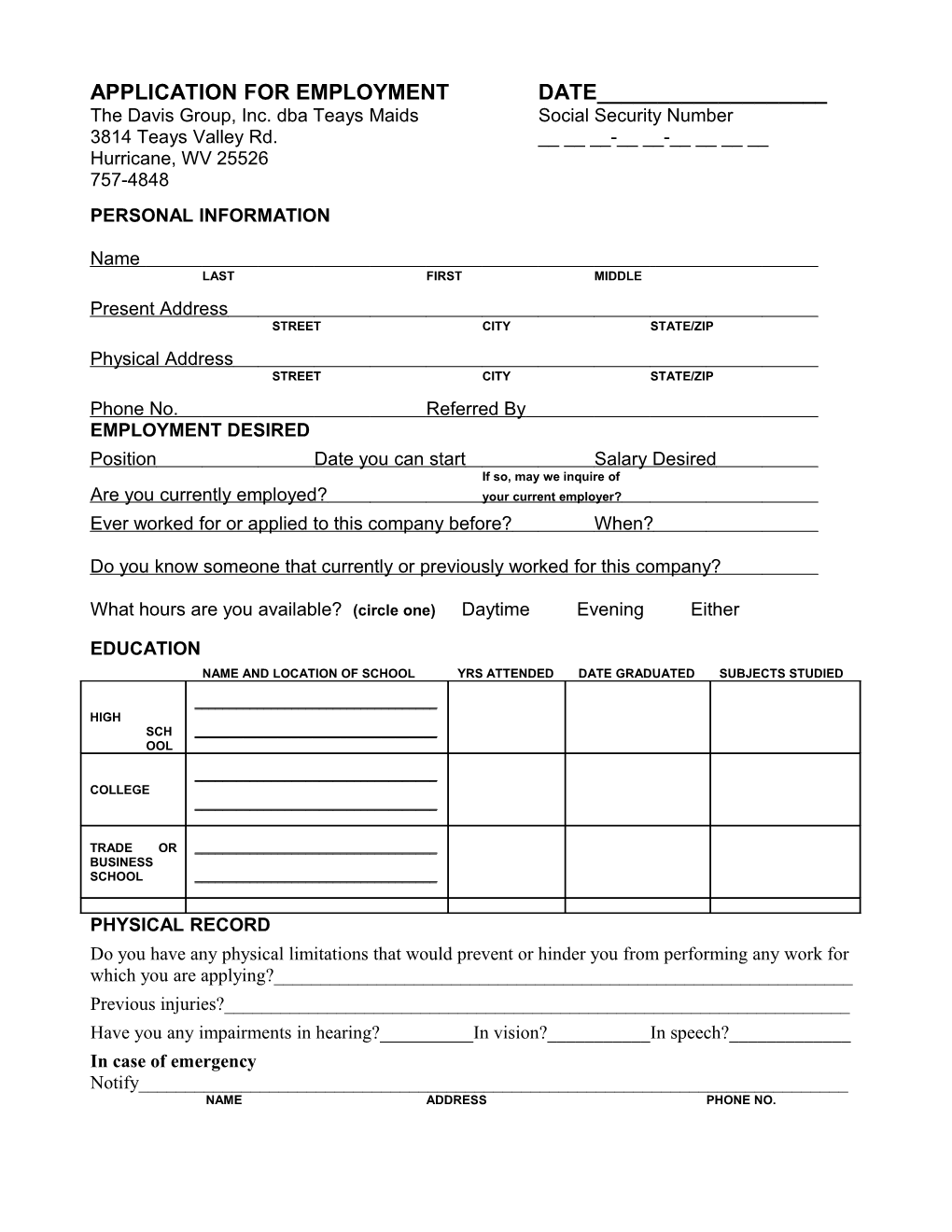 Application for Employment s74