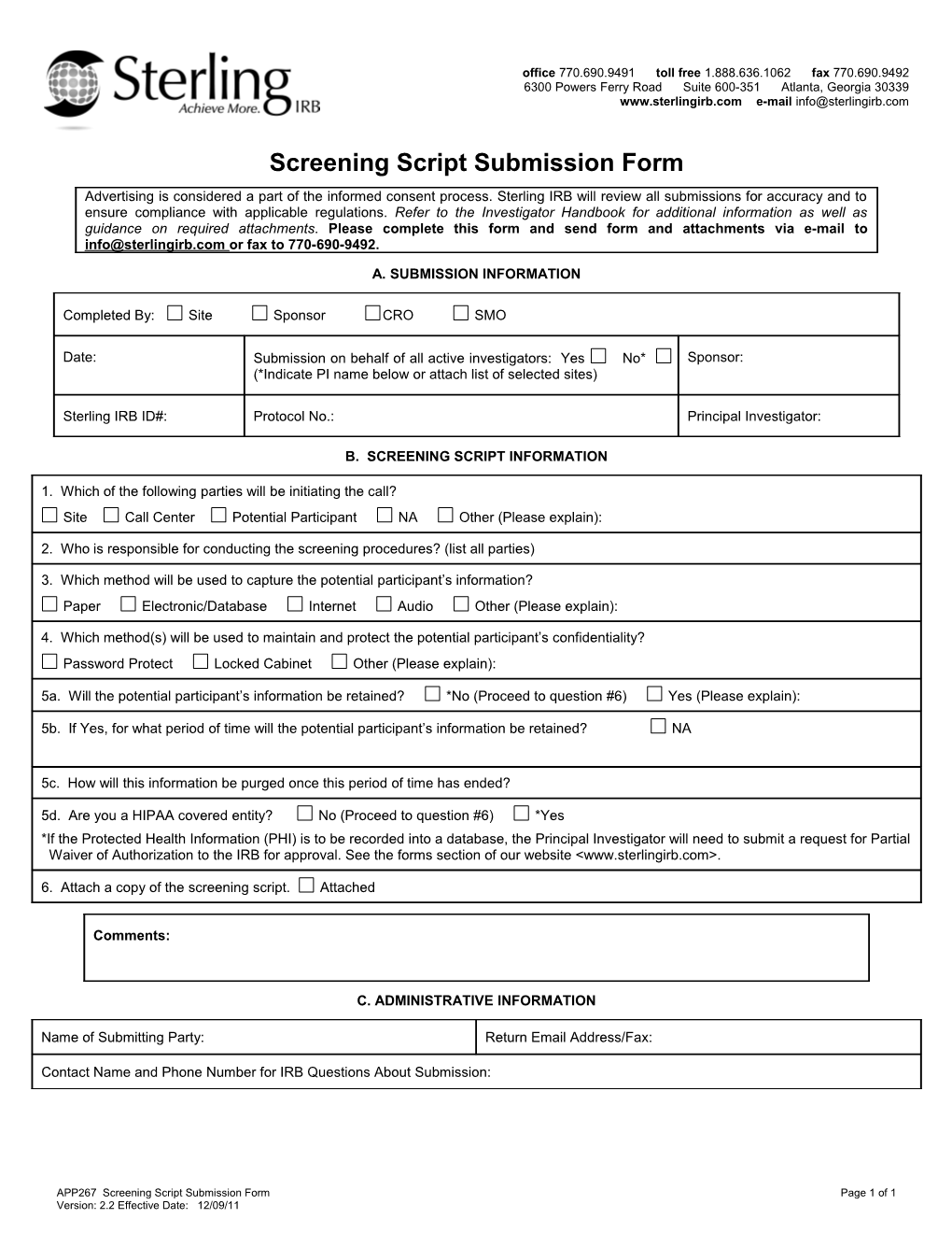 Screening Script Submission Form