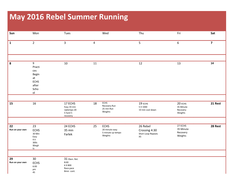 September 2012 Running Club Schedule