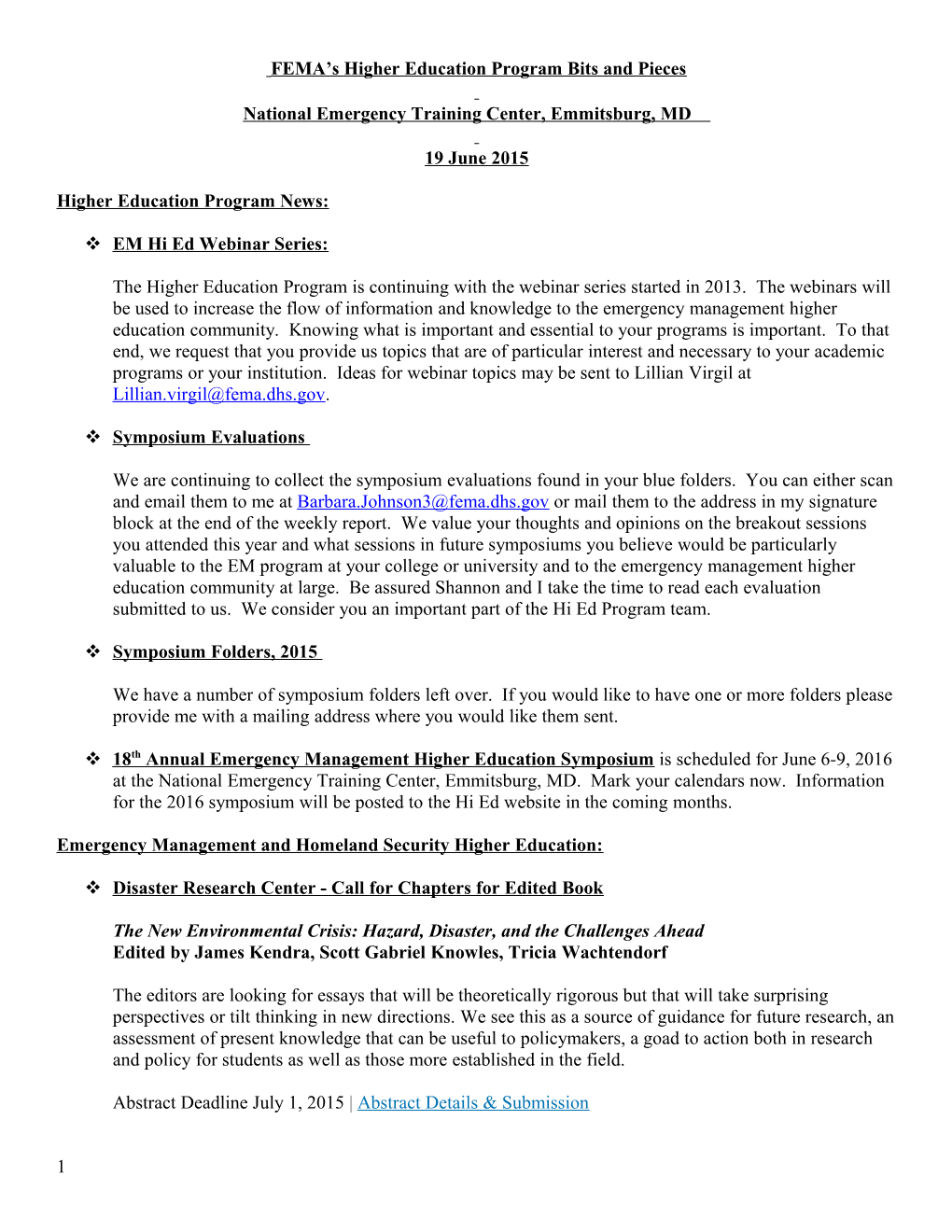 FEMA S Higher Education Program Bits and Pieces s7