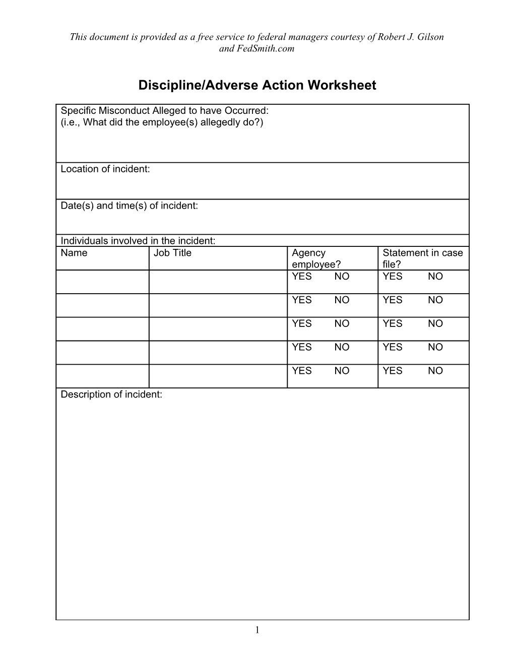 Discipline/Adverse Action Worksheet