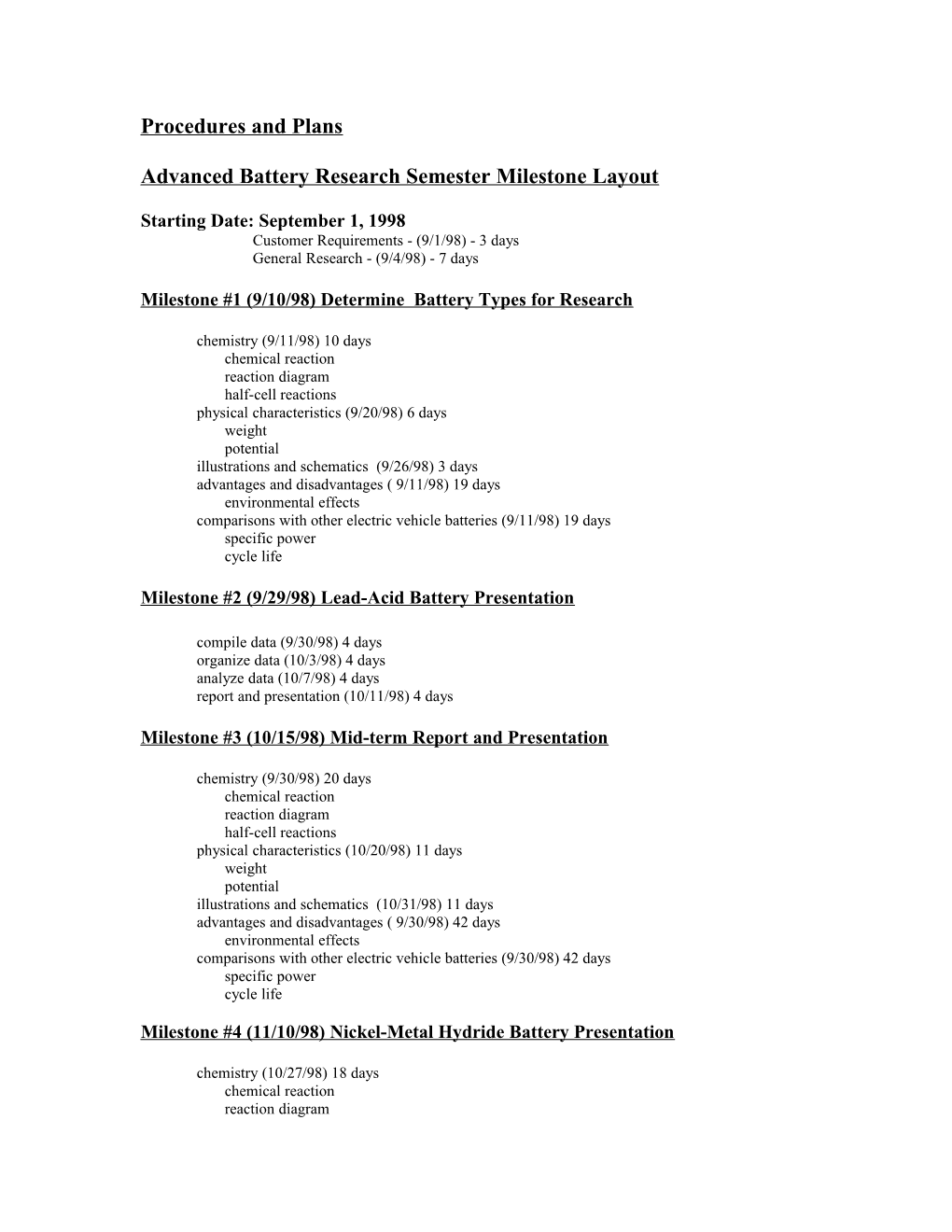 Advanced Battery Research Semester Milestone Layout