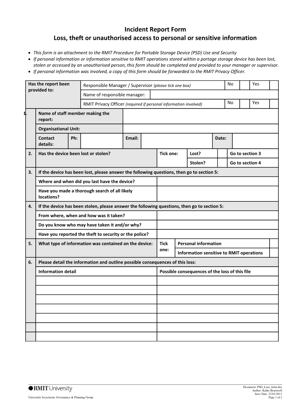 Compliance Breach Response and Notification Form