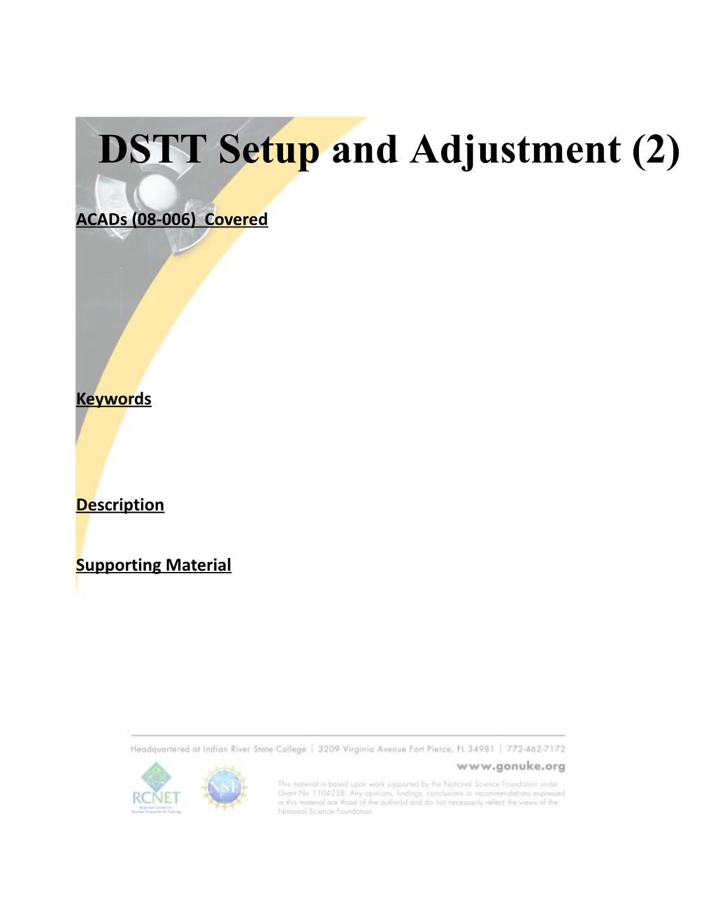DSTT Setup and Adjustment